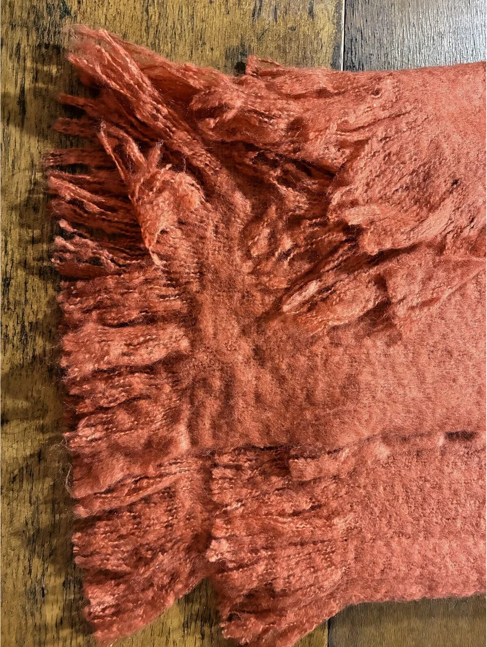Cynthia Rowley Faux Mohair Fringed Throw Blanket (Coral)